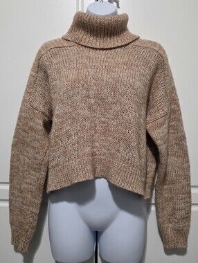 Forever 21 Contemporary Womens Tan Marled Knit Semi Cropped Turtleneck Sweater